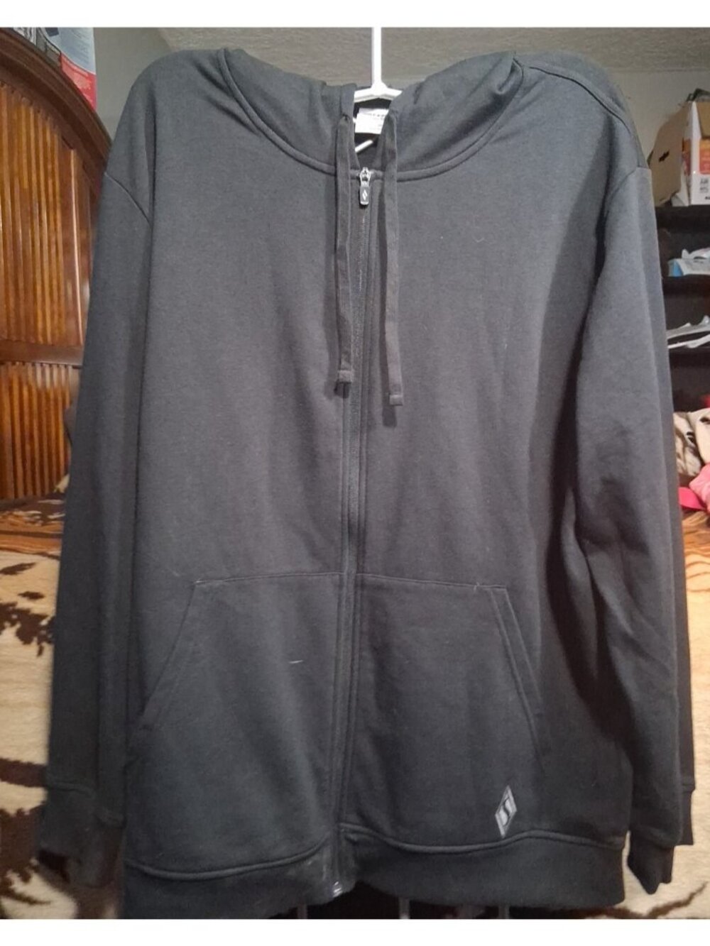 Skechers Hoodless Hoodie Jacket XL Black Full Zip Pockets Logo Cotton Blend